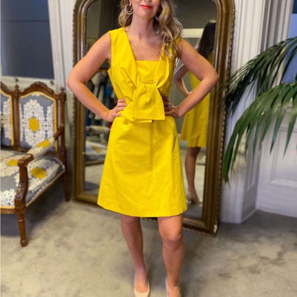 Tara jarmon yellow bow dress size 40 (m-l) - Picture 2 of 2